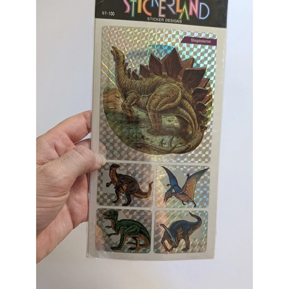 Vintage 1993 Stickerland Diamond‎ Dinosaur Holographic Sticker Sheet Stegosaurus